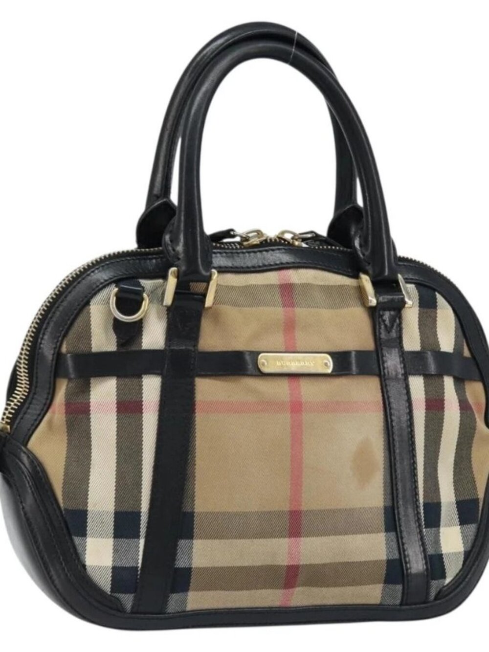BURBERRY Nova Check Hand Bag Canvas Beige Gold Auth 172387 - Picture 2 of 16